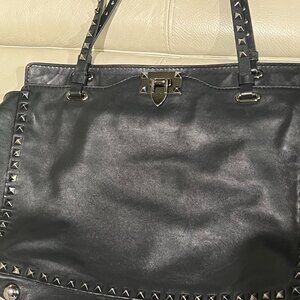 Valentino Black Rockstud Calfskin Bag with black chrome studs